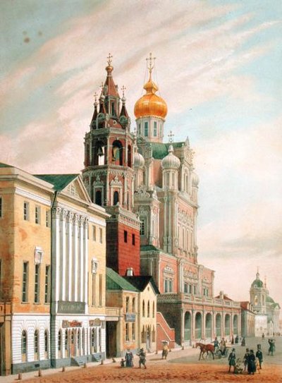 Mariä-Entschlafens-Kirche in der Pokrovskaya-Straße in Moskau, gedruckt von Lemercier, Paris, 1840er Jahre von Louis Jules after Arnout